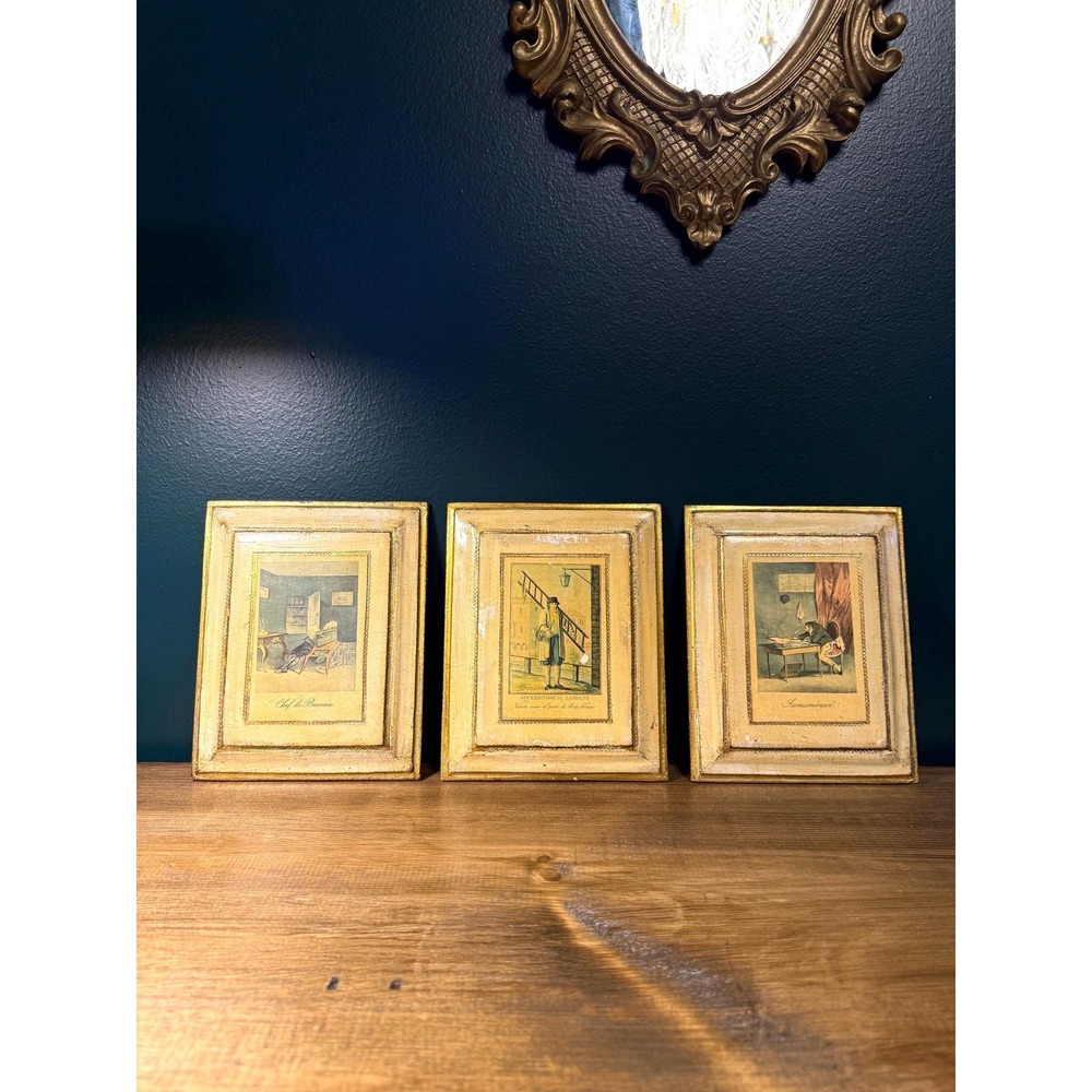 Vintage Italian‎ Occupational Prints on Wood Plaques - 1940s Set of 3